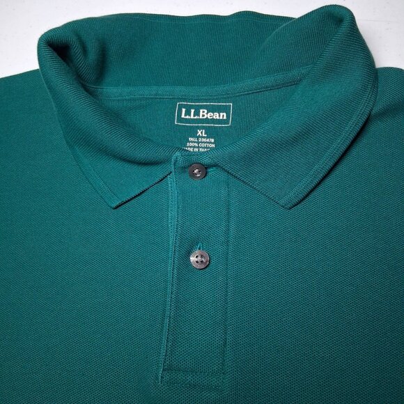 LL Bean Polo Shirt XL Tall Green Long Slv Classic Collared Preppy Woven Cotton - Picture 10 of 12